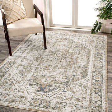 Keesha Bold Distressed Medallion Low-Pile Machine-Washable Area Rug